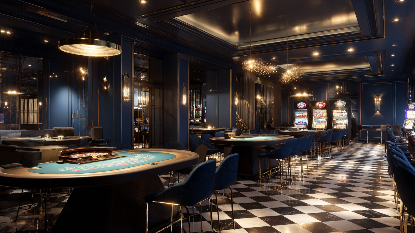 Eleganckie wnętrze Imperial Casino Warsaw z widokiem na stoły do gier i automaty slotowe